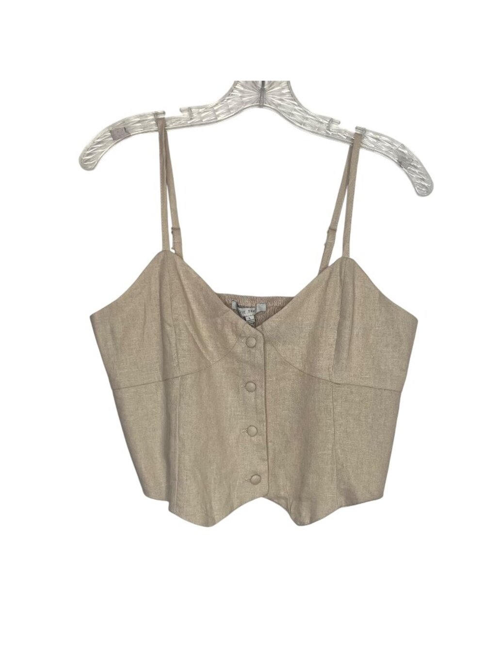 Love Tree Linen Blend Cami Top Shirt Large Tan New Smocked Buttoned Summer